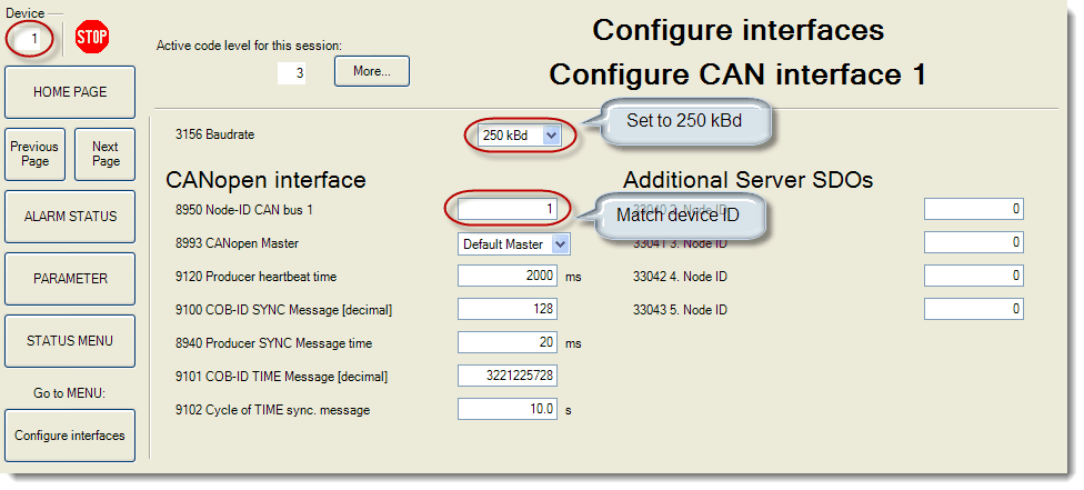 Configure CAN interface 1