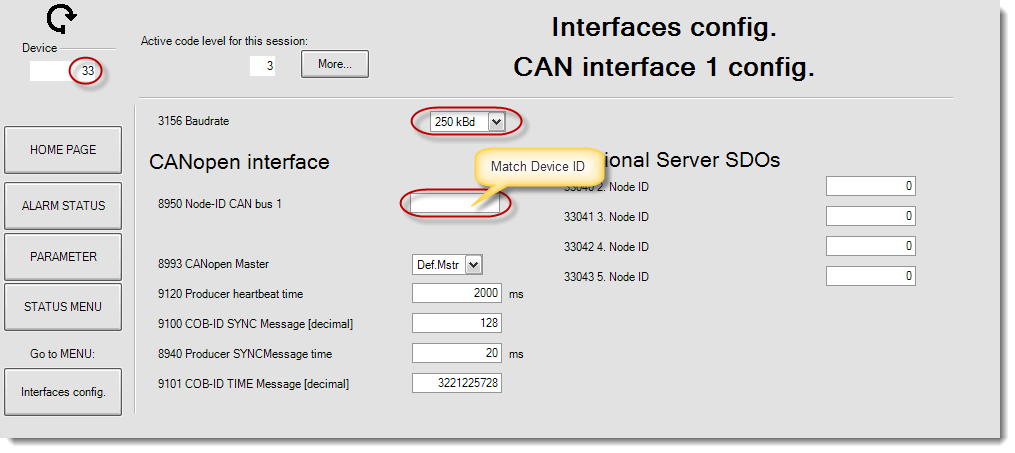 CAN interface 1 config