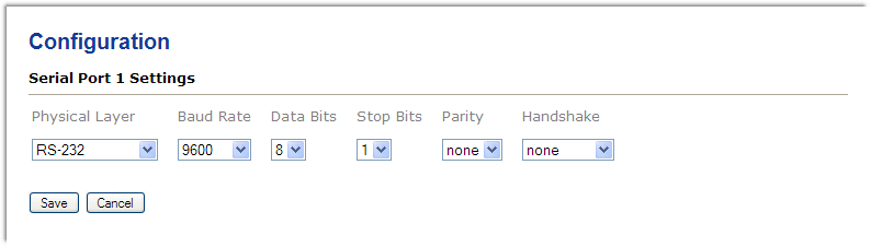 Serial settings screen