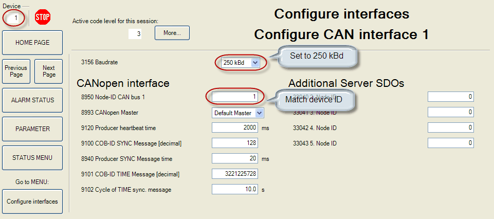 Configure CAN interface 1