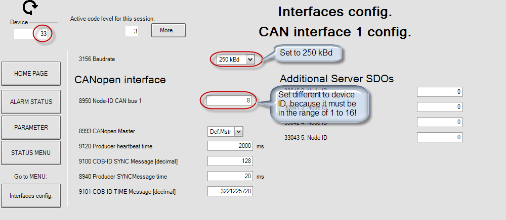 CAN interface 1 config