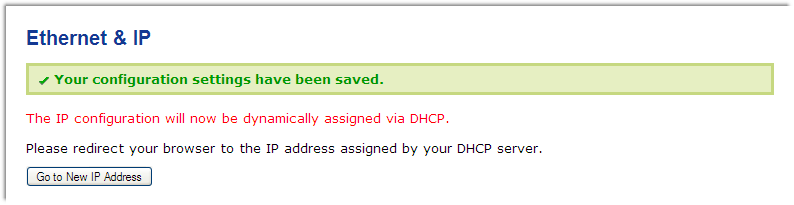 DHCP senabled confirmation screen